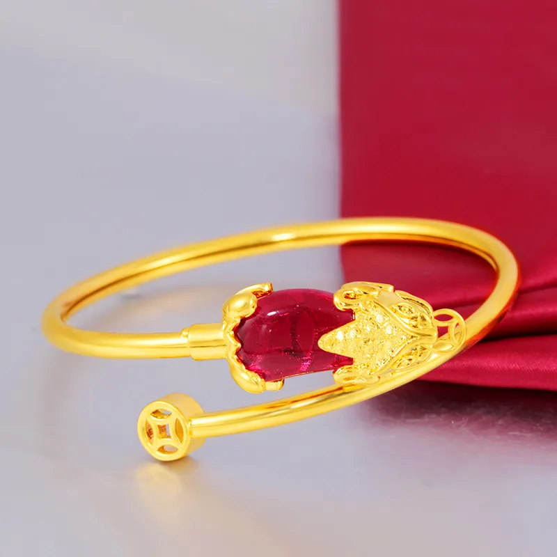 Ciondolo con zirconi animali e rubino, in oro giallo 18 carati, bellissimo braccialetto da donna, regolabile, bel regalo249i