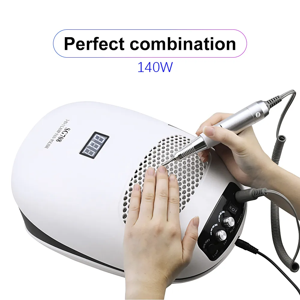 140W 3 IN 1 Manicure Set Dryer Electric Drill Machine With Nail Dust Suction Collector Vacuum Cleaner T200527