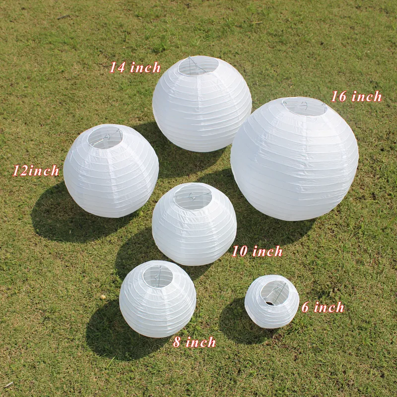 6-8-10-12-14-16 Inch Japen Style Round White Paper Lanterns Lampion Ball DIY Pattern for Wedding Festival Party Decoration1224d