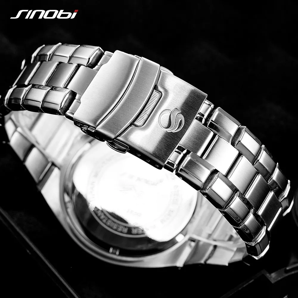 Sinobi Men Business Watch Full Rostly Steel Luxury High-End armbandsur Luminous Hands Waterproof Relogio Masculino262m