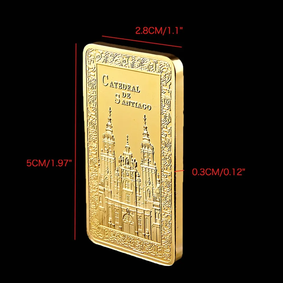 5 PZ Spagna Cattedrale di Santiago Christian Lingotti Mestiere Placcato Oro Souvenir Monete Commemorative La Raccolta3066344