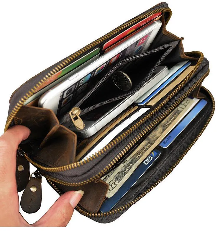Modedesigner Kreditkortshållare Högkvalitativ klassisk läder dubbel blixtlåsväskor vikta anteckningar och kvitton Bag plånbokväskan250m