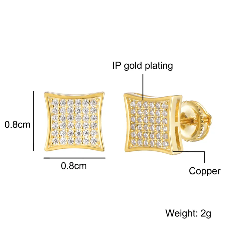 New Arrival Mens Cubic Zirconia Diamond Earings Fashion Men Jewelry Hip Hop Copper Gold Filled CZ Stud Earrings Jewelry188x