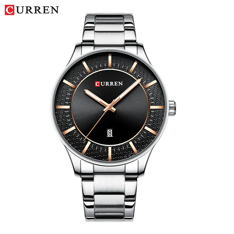 Curren marca superior homem relógios relógio homem moda relógios de quartzo masculino negócios relógio de pulso aço com data clássico preto male185h