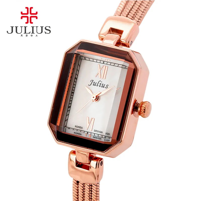 JULIUS Rectangle Ultimi orologi da donna 7mm Ultra sottile famoso designer di marca Orologio Bracciale in rame Oro rosa Argento 2017 JA-716265s