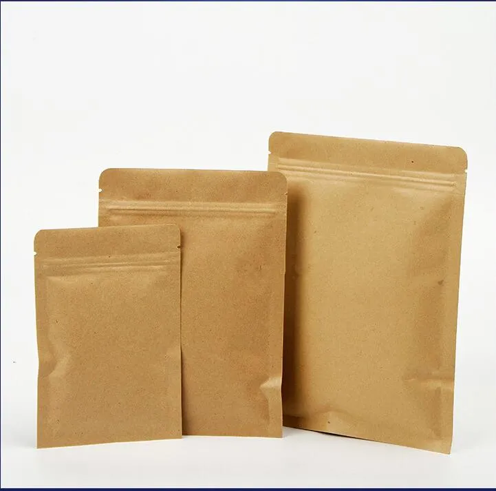 20 peças saco de papel kraft pequeno bolsa interna de folha de alumínio reutilizável embalagem plana com zíper Bag232E