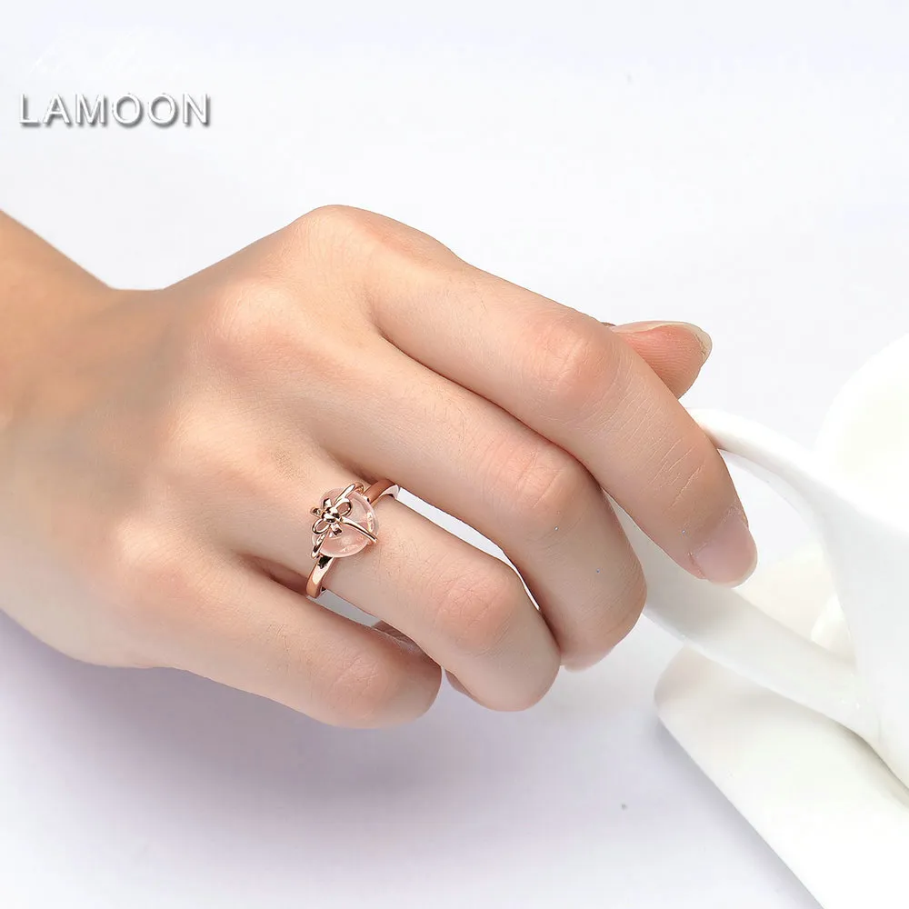 Lamoon Heart 9x10 mm 100% Naturalny kamień szlachetny Kwarc Rose 925 Srebrny biżuteria z LMRI051 Y19061003206Q