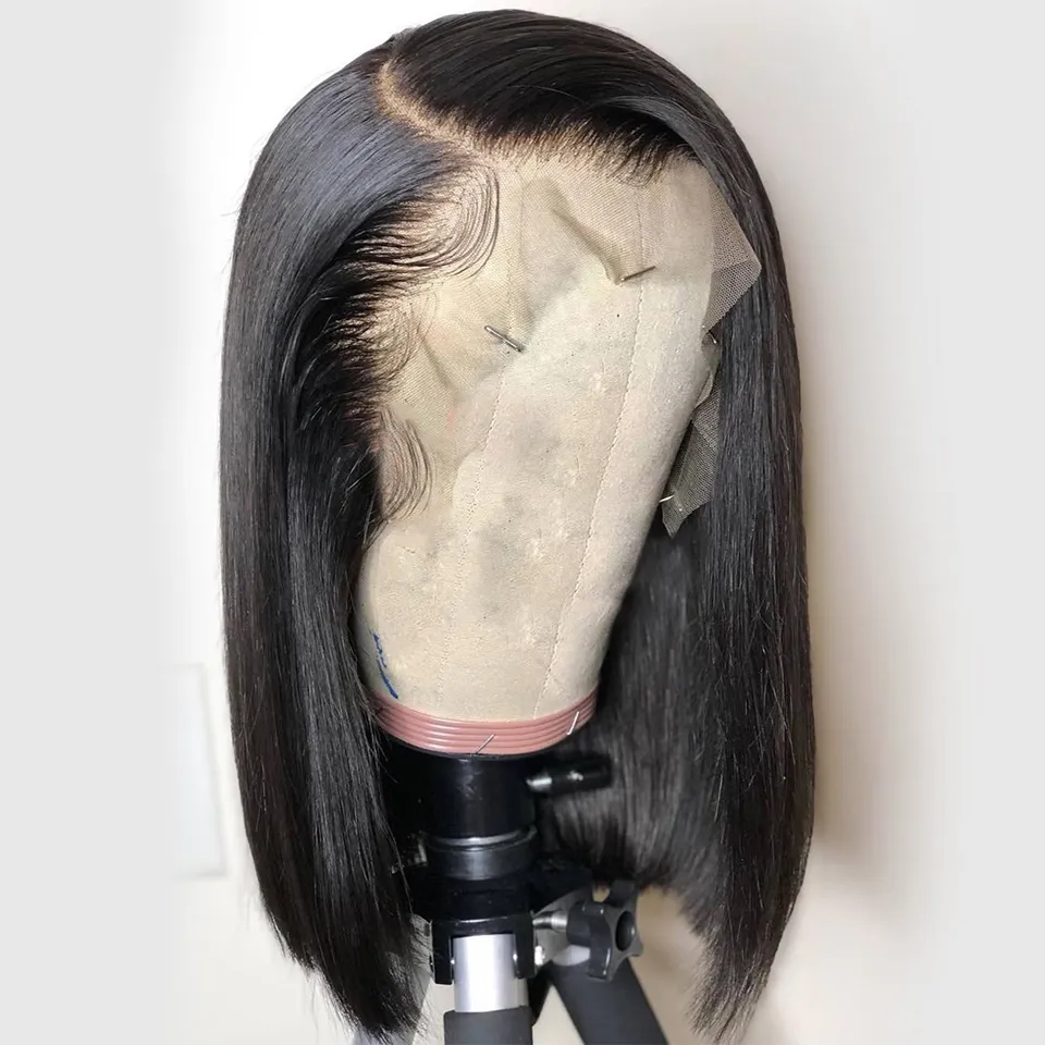 Spitzenfront menschliches Haar Perücken für schwarze Frauen Straight Bob Perücken Remy Schwarze Knoten Brasilianische Haare vorgezogen mit Babyhaar 4470243