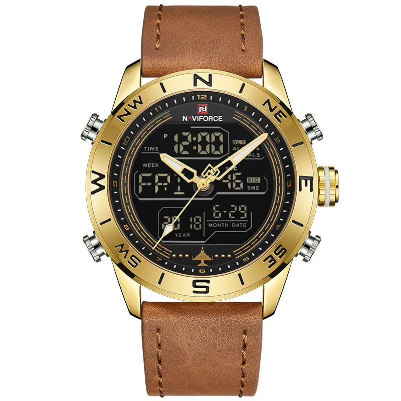 Mannen Horloges NAVIFORCE Topmerk Luxe Lederen Sport Polshorloge Mannen Waterdichte Militaire Quartz Digitale Klok relogio masculino2955