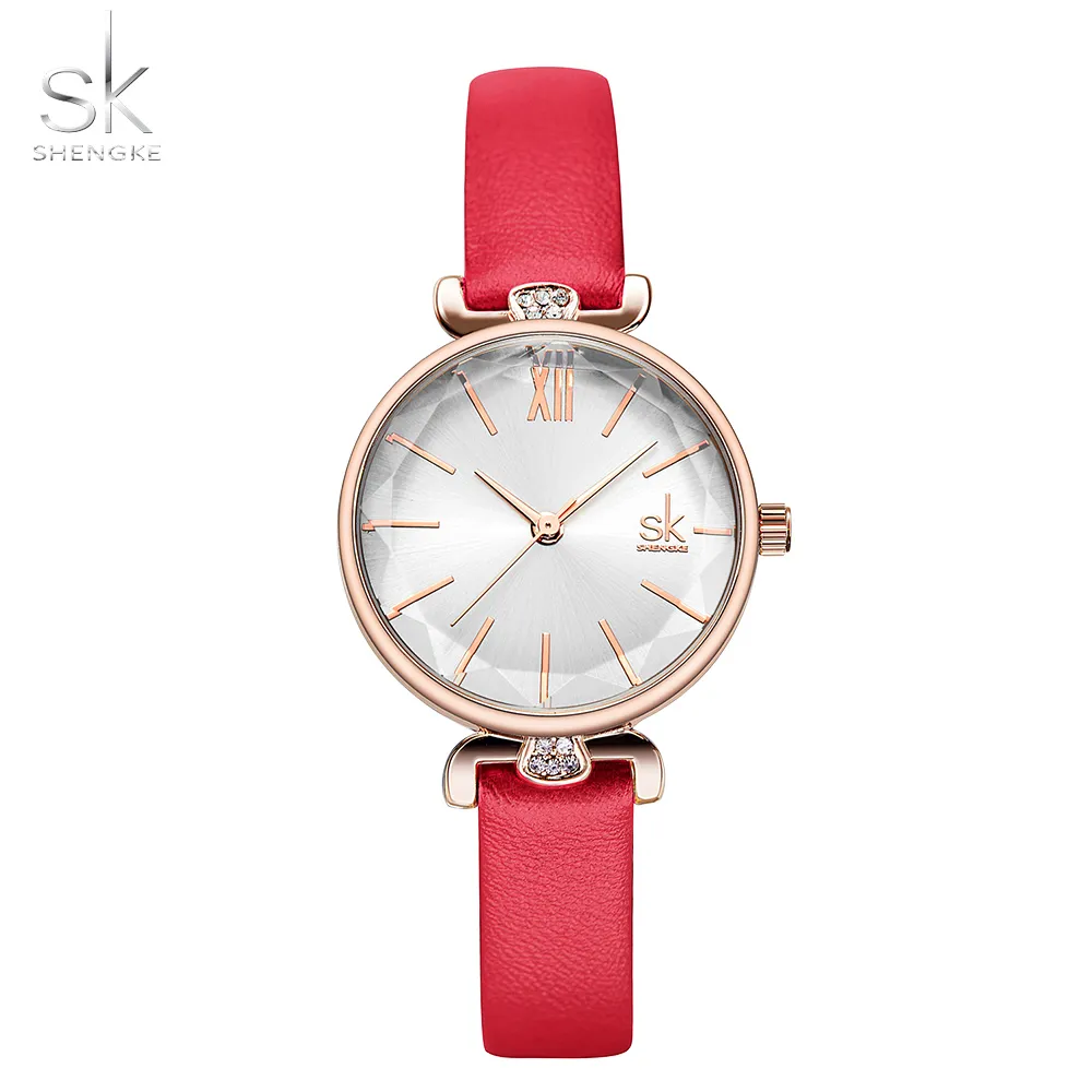 Shengke kwarcowe zegarek Relogio Feminino Ladies skórzany zegarek kwarcowy klasyczne zwykłe zegarki analogowe kobiety proste zegarek prezent 2381