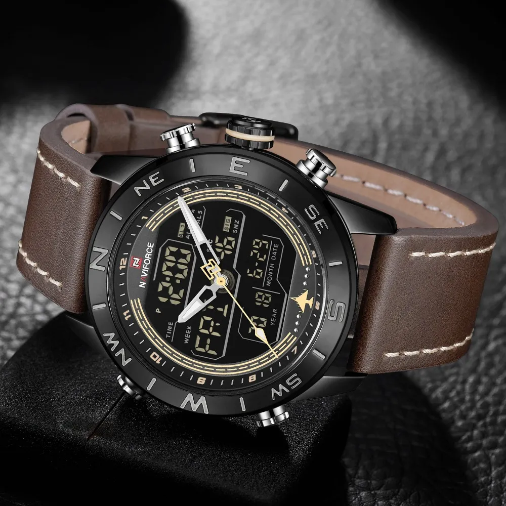 NAVIFORCE Luxe Merk Heren Mode Sport Horloges Mannen Quartz Analoge Digitale Klok Lederen Militaire Horloge Relogio Masculino268D