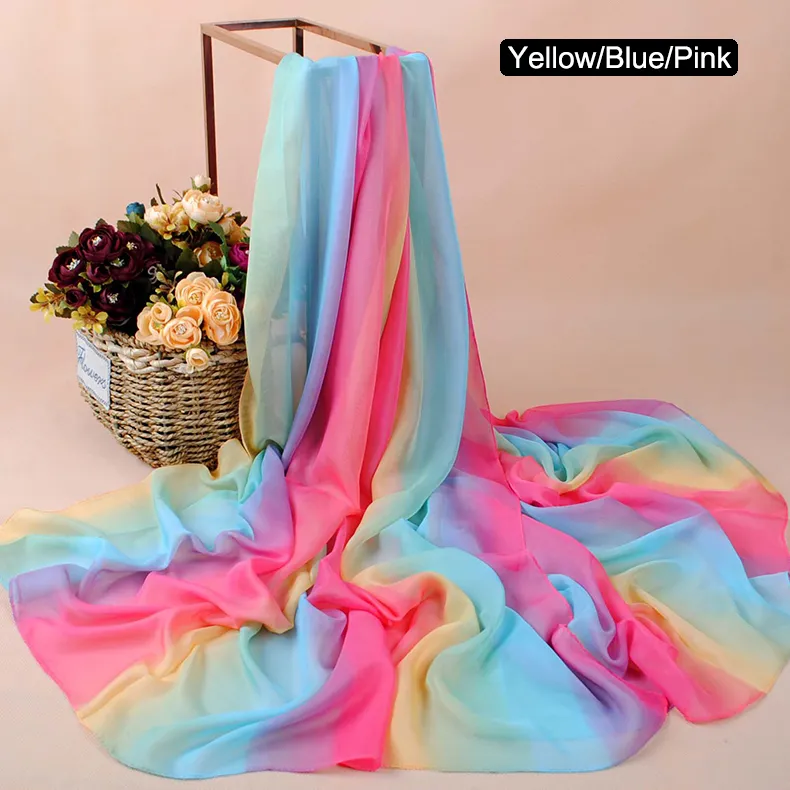 Fashion Gradient Rainbow Color Chiffon Lady Scarf stor storlek Chiffon Silk Body Head Scarves Shawls Hijab Scarf Neckerchief205j