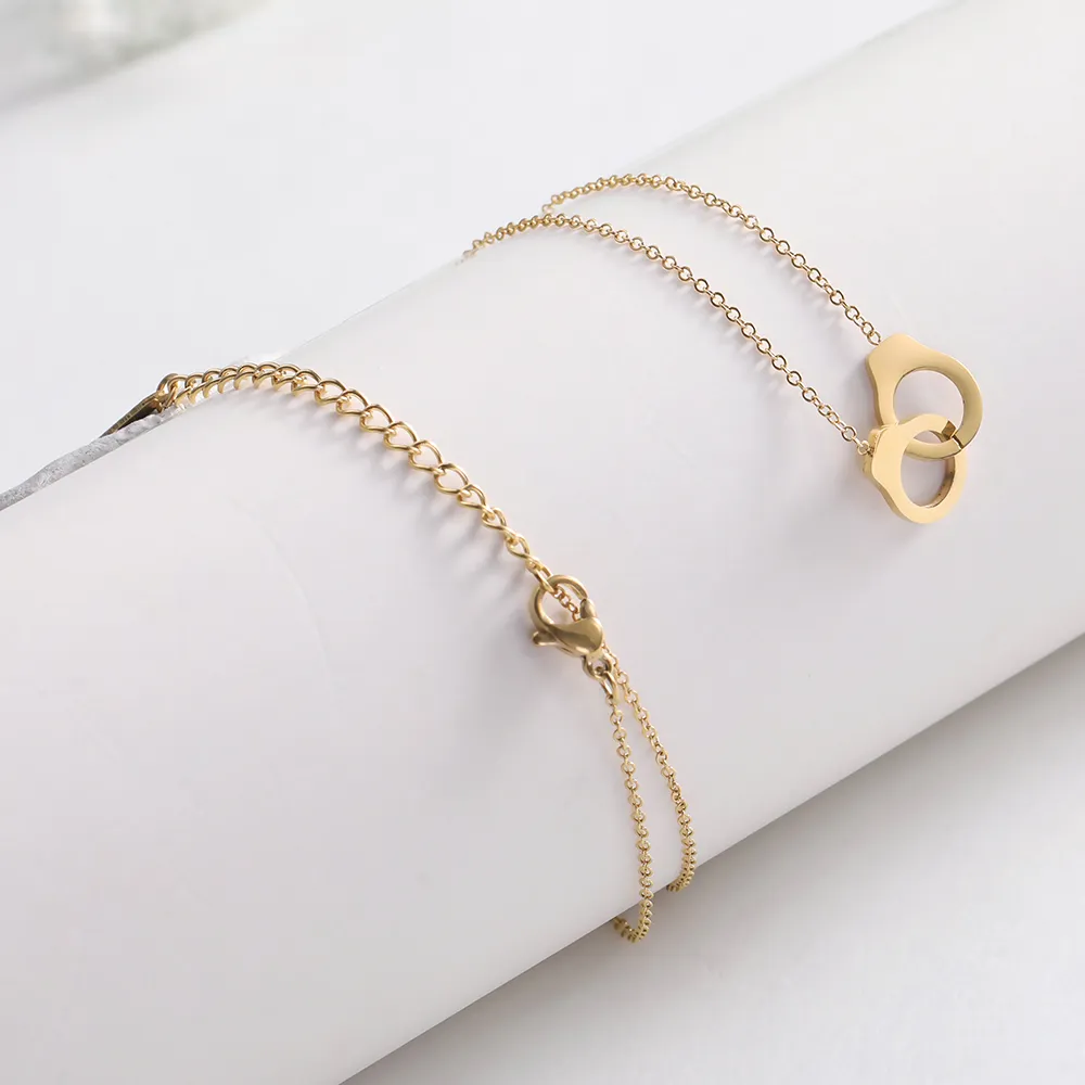Beliebte Edelstahl Geometrische Hohlmuster Handschellen Anhänger Gold und Stahl Farbe Unisex Halskette Jewelry302j