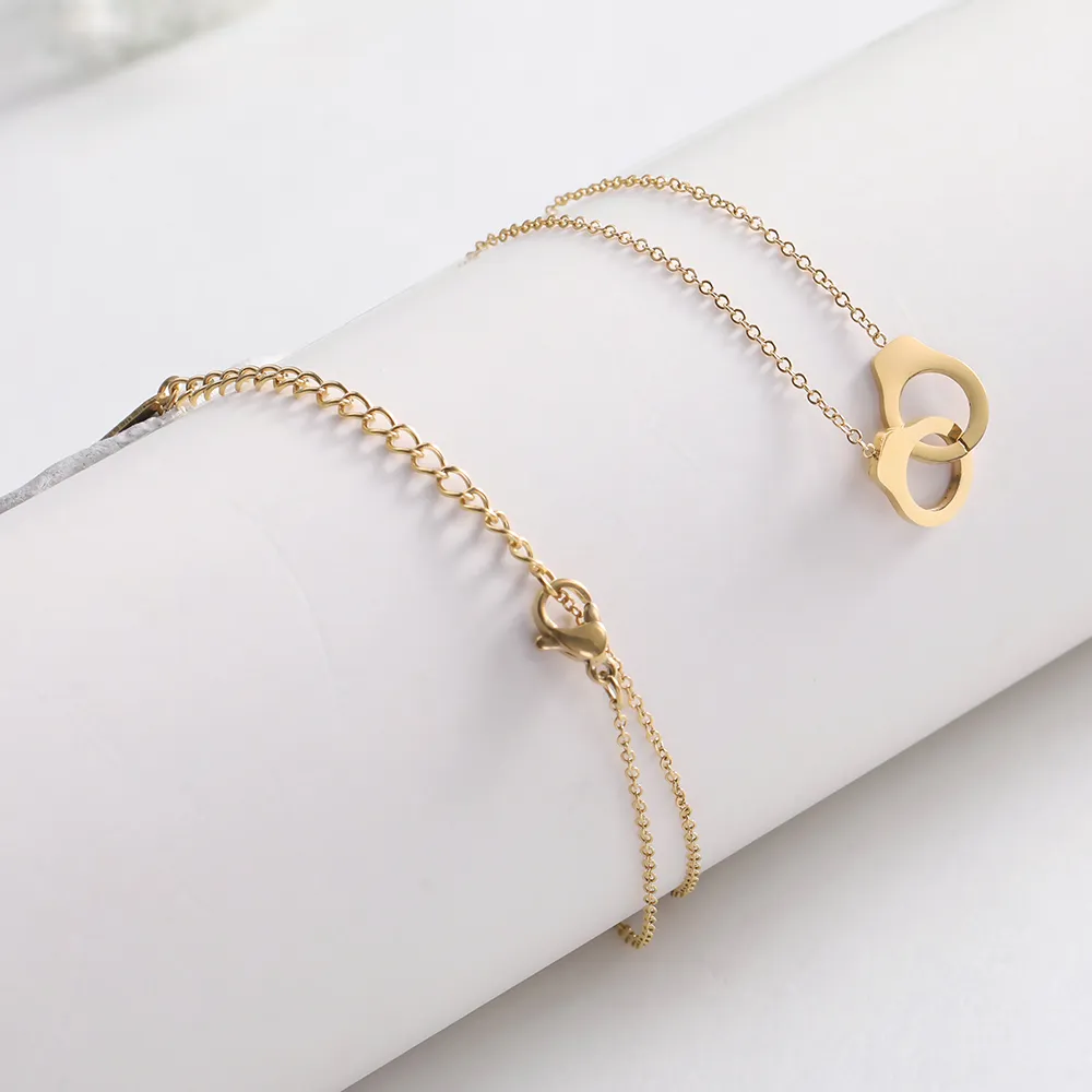 Popular Stainless Steel Geometrical Hollow Out Pattern Handcuff Pendant Gold and Steel Colour Unisex Necklace Jewelry221m