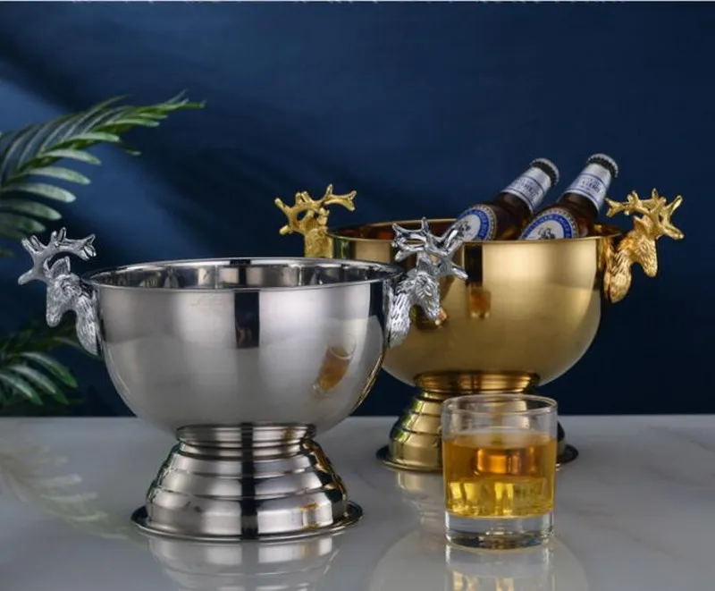 304 stainless steel deer head ear cooler gold silver champagne ice bucket champagne ice bowl2482