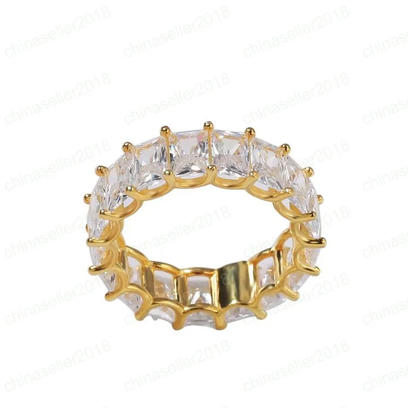 Iced Out Hiphop CZ Stone Rings Bling 18k Gold Plated Diamond 925 Sterling Silver Ring Mens Jewelry281H