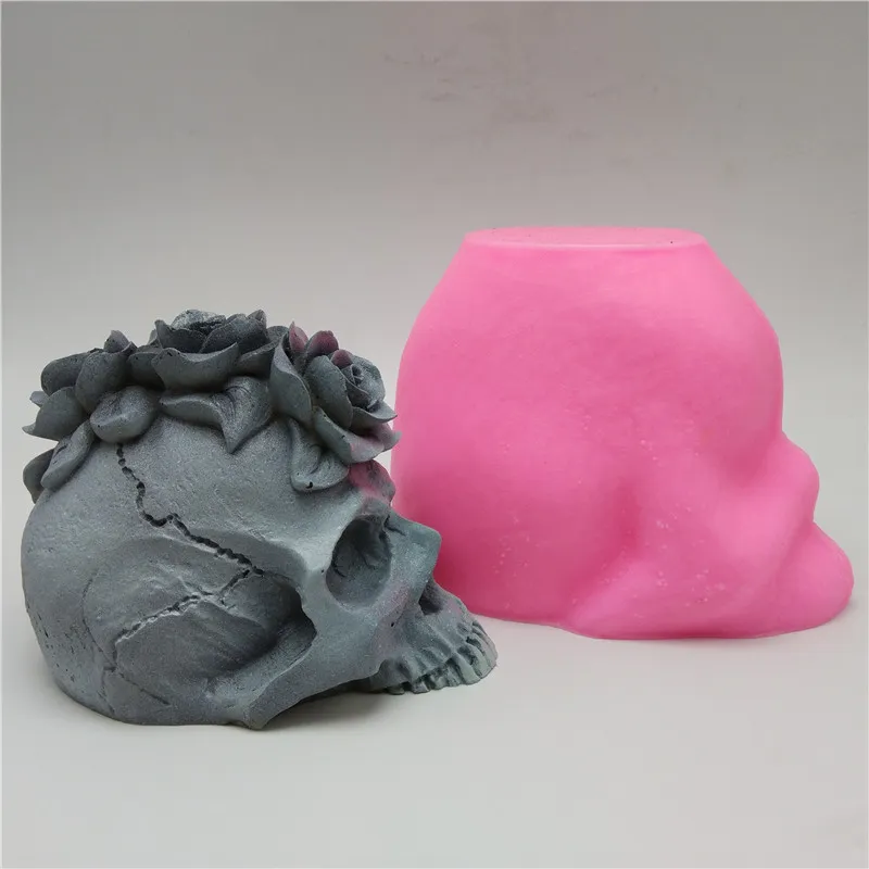 Molde de silicona con forma de calavera rosa 3D, fondant, resina, yeso, vela de chocolate, caramelo T200703