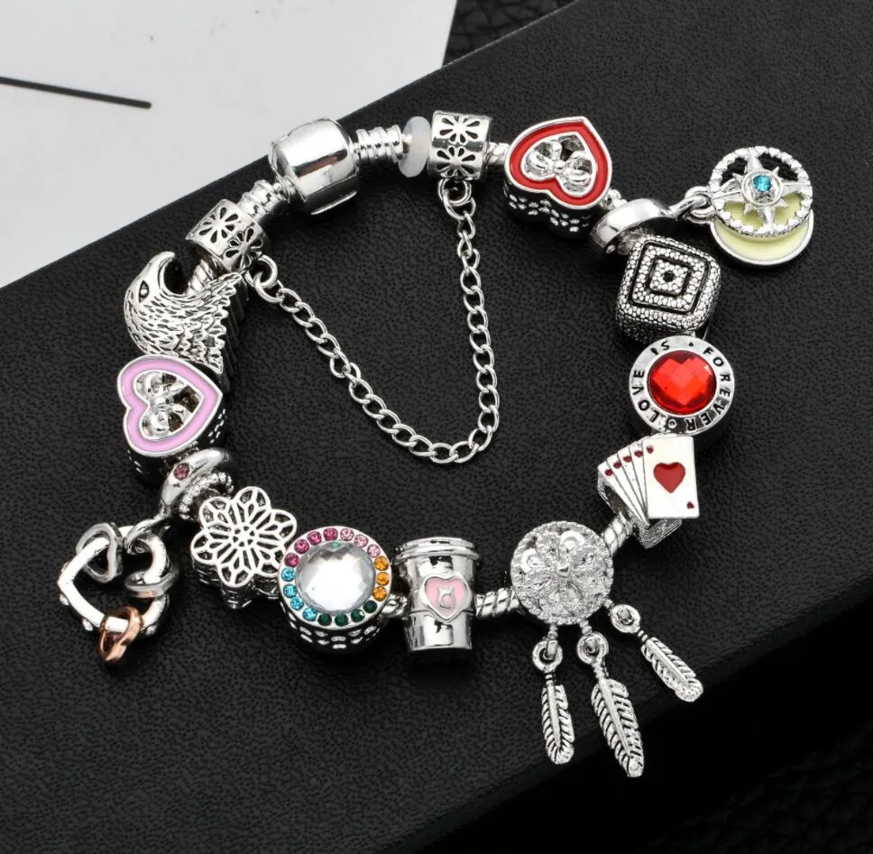 Nueva pulsera de amor de mujer con cuentas de cristal de diamantes de plata 925 compatible con pulseras de copo de nieve con dije de joyería Pandor europea San Valentín 2056