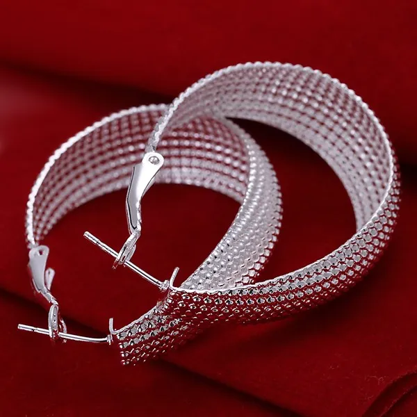 925 Sterling Silver Hoop örhängen Eleganta kvinnor Oval Fashion Costume Jewelry Big Trendy Net Earring318C