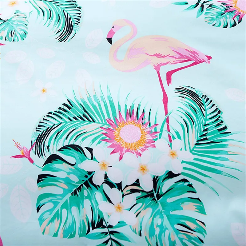 Mikrofiber kumaş yorgan tropikal flamingo desen geri dönüşümlü yeşil pembe yatak 3 adet takım elbise nefes alabilir yumuşak210g