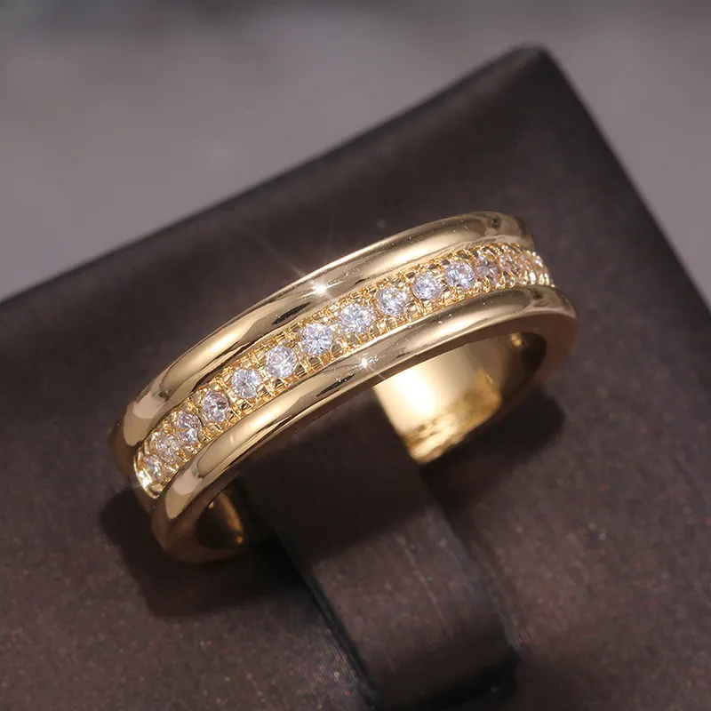 Anel clássico de casamento feminino, anéis de dedo simples com pedras pavimentadas médias, discreto, delicado, joias de noivado feminino239d