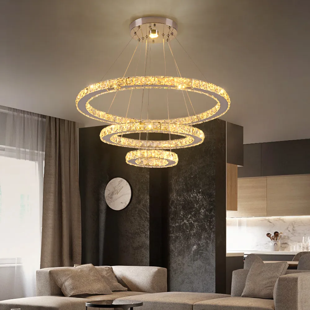 Lámparas de araña Led de cristal K9 modernas, iluminación para el hogar, candelabros con brillo cromado, accesorios colgantes de techo para sala de estar 2126