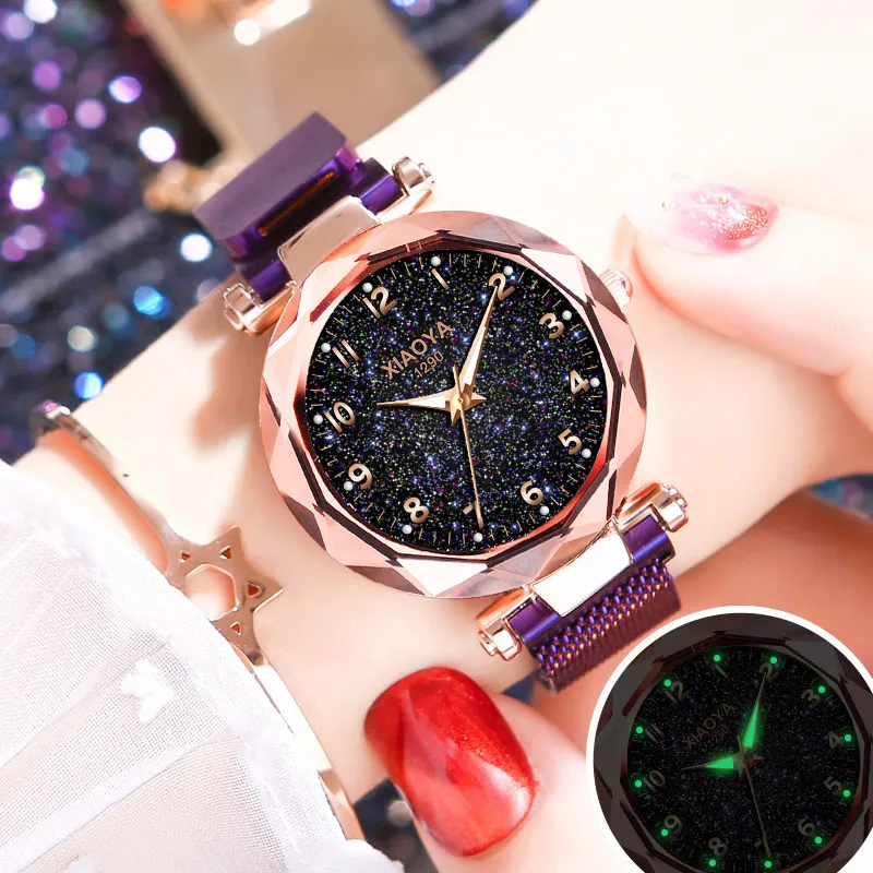 2019スターリースカイウォッチ女性ファッションマグネットウォッチレディースゴールデンアラビア腕時計レディーススタイルブレスレットクロックY19309F