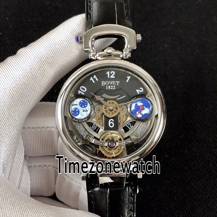 Bovet Amadeo Fleurier Grand Complikacje Edouard Touardon stalowa obudowa biała szkielet szwajcarski kwarc męski męski zegarek czarna skóra 235k