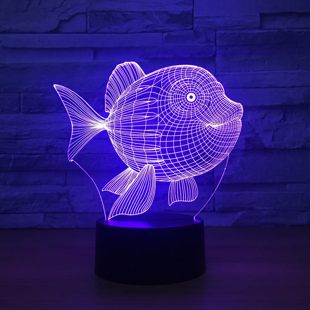 Art Deco Fish 3d светодиодный ночной свет Touch Switch Светодиодные светодиодные светодиодные светодиодные фонари для пластикового мимолета 3D USB.