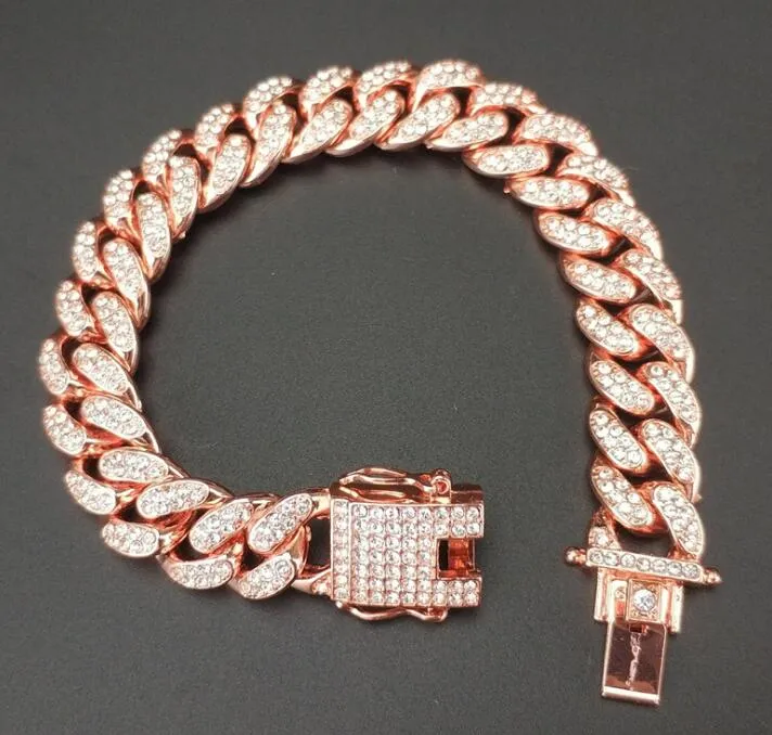 Mens Luxury Iced Out Diamond Fashion Chain Armband Bangles 18K Gold Silver Cuban Link Miami Armband Hip Hop Jewelry299U