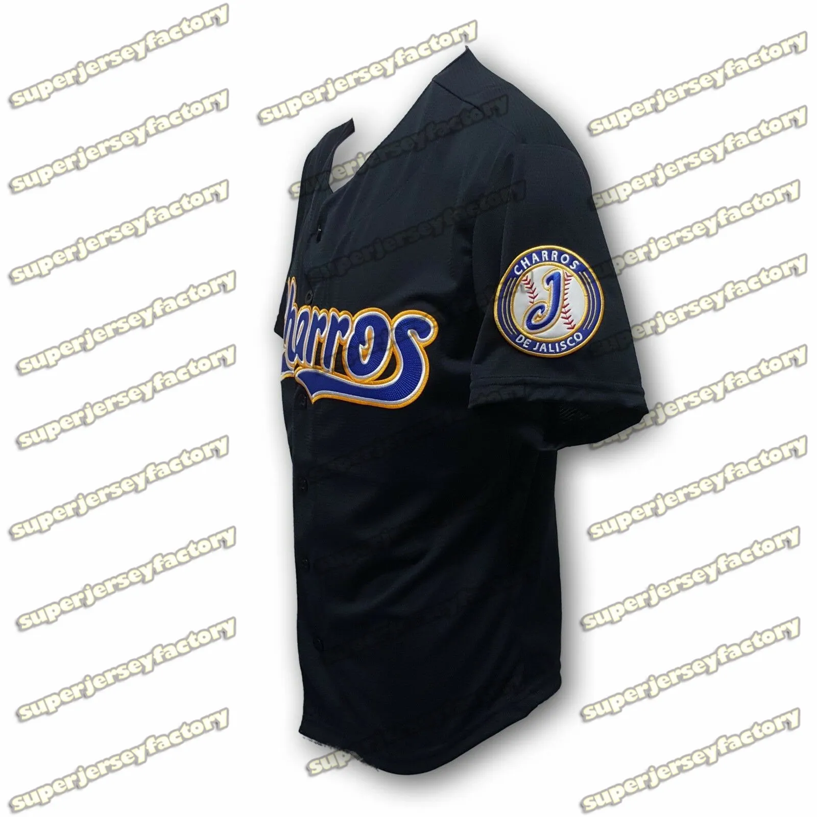 Charros De Jalisco Baseball Jersey Made in Mexico Stitched Stitched 100% Polyester-Soft Material-Black blue jerseys