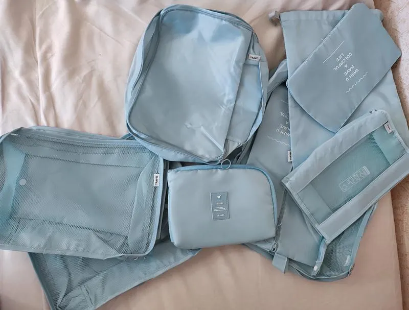 9個セット旅行オーガナイザーストレージバッグスーツケースパッキングセットストレージケースポータブル荷物荷物オーガナイザー衣料品整形ポッチ3386