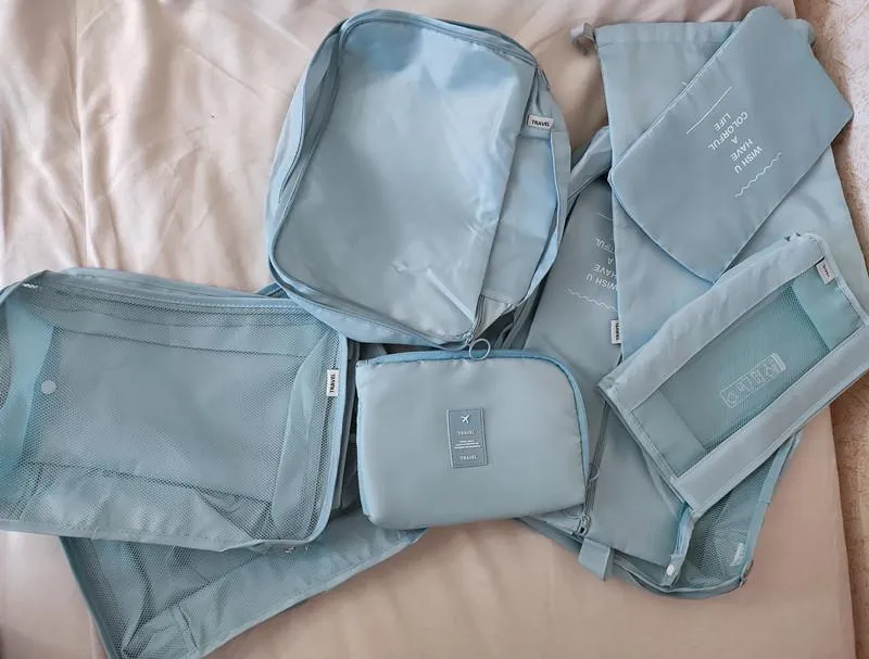 9 peças conjunto de sacos de armazenamento organizador de viagem mala conjunto de embalagem casos de armazenamento portátil organizador de bagagem roupas sapato arrumado bolsa 247g