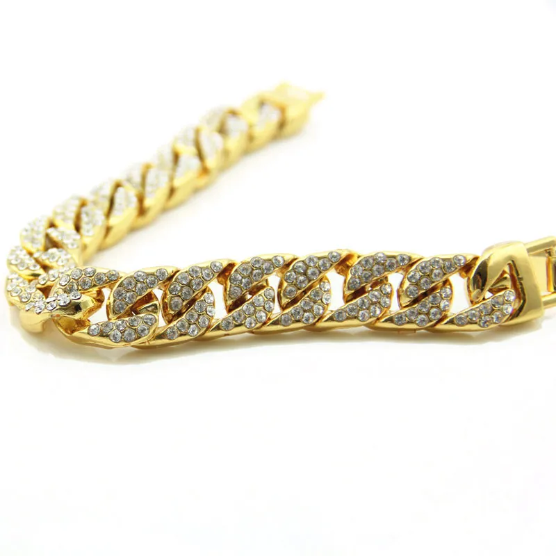 21 cm Hip Hop Glacé Cristal Or Argent Plaqué Lien Chaîne Charme Bracelets Pour Hommes Bracelet Jewelry333G