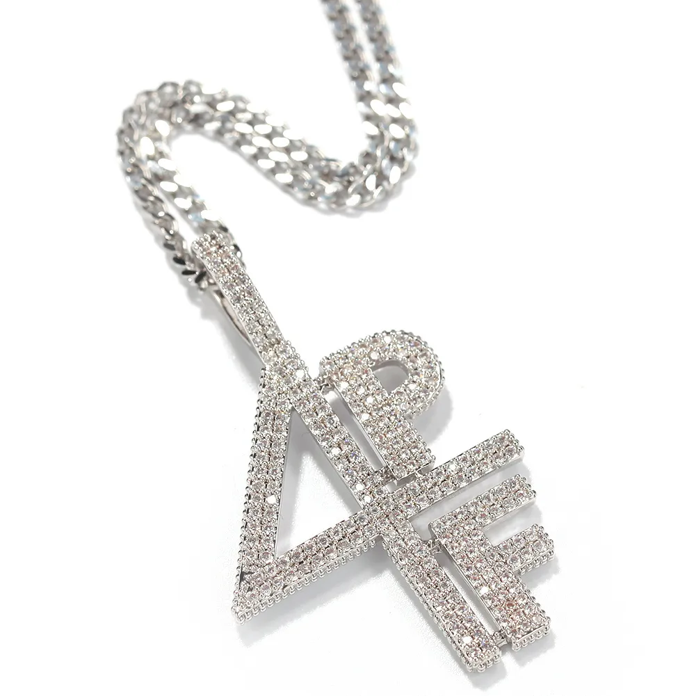 Ожерелья с подвеской 4PF, цифровое ожерелье из циркона с буквами, кубинская цепочка в стиле хип-хоп, рэп, диджейское ожерелье12356