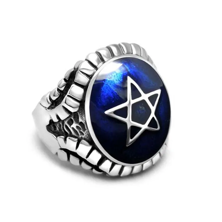 Novo anel de pentagrama 316l aço inoxidável titânio anel masculino rock pop punk moda jóias cluster anéis215h