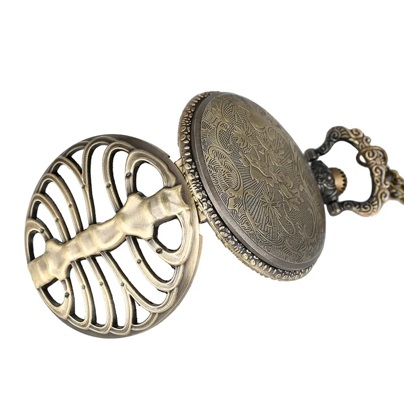 Steampunk – montre de poche à Quartz avec squelette, colonne vertébrale, ajouré, Cool, Vintage, collier, pendentif, chaîne d'horloge, cadeaux pour hommes et femmes, 186c