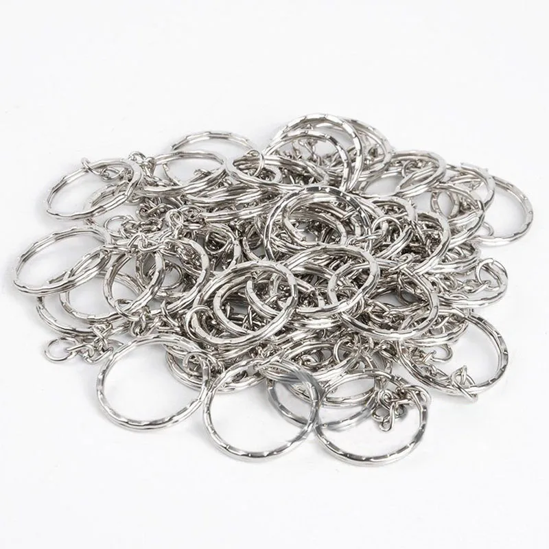 50pcs 25mm Polished Silver Color Keyring Keychain Split Ring with Short Chain Key Rings Women Men DIY Key Chains Accessories
