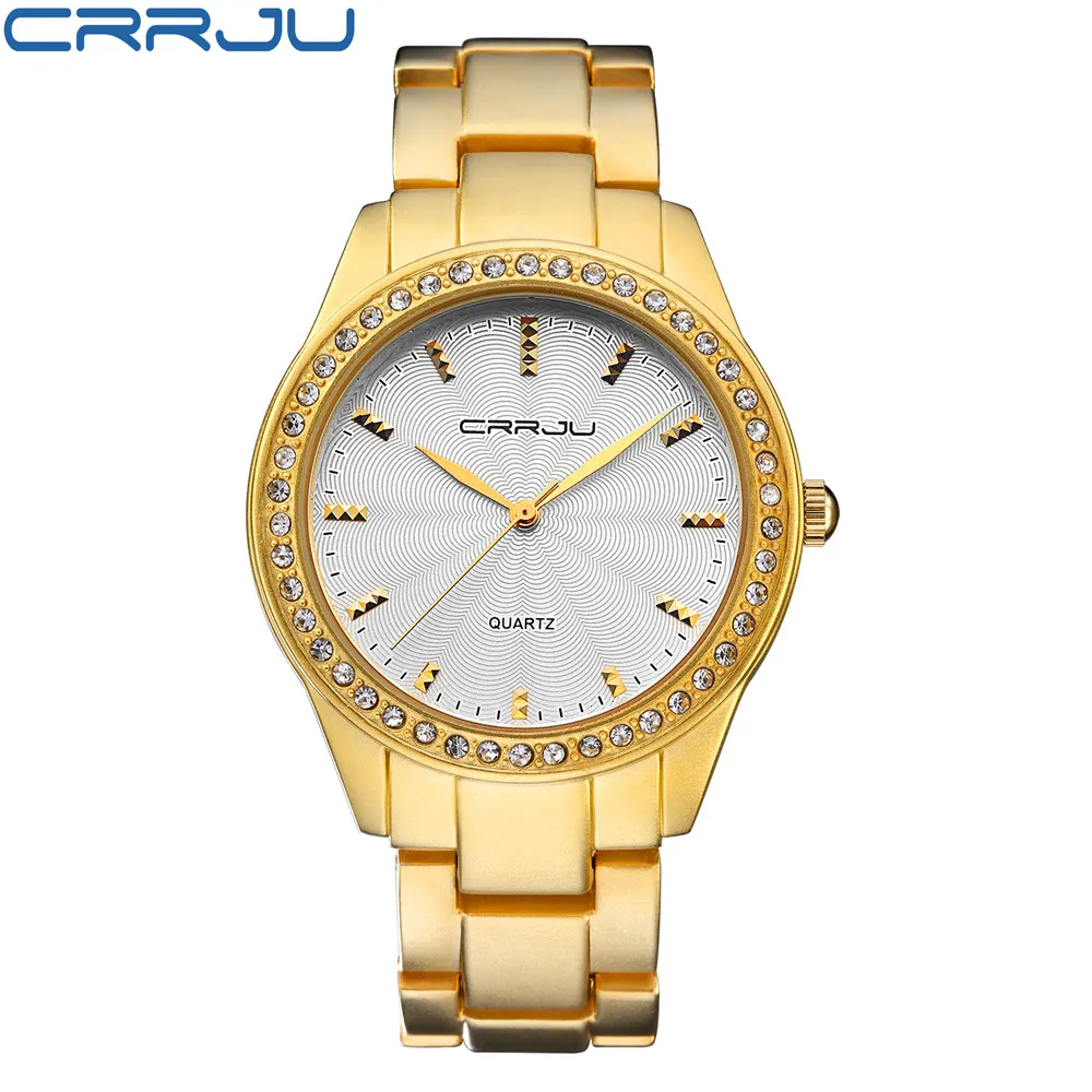 Модные женские часы лучший бренд класса люкс CRRJU часы женские золотые стальные армейские военные кварцевые часы женские спортивные Relogio Masculino222c