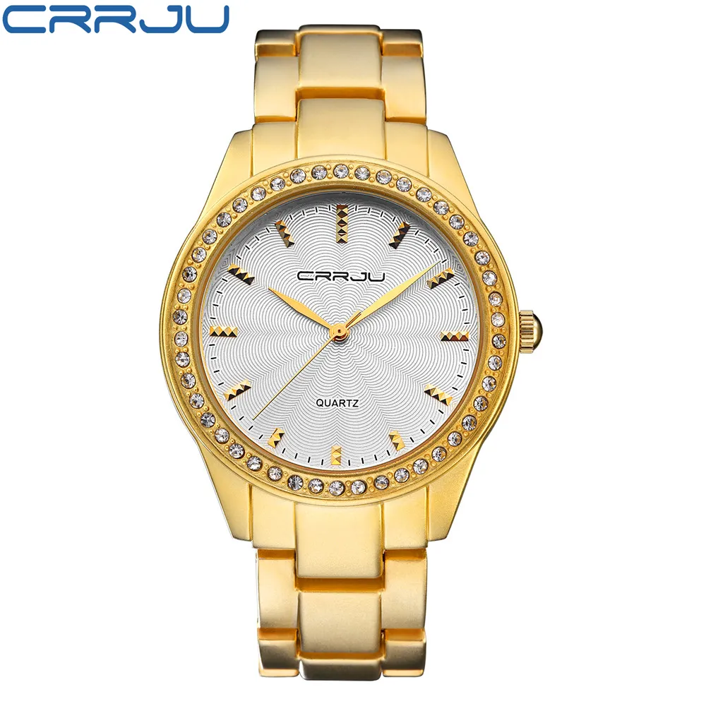 Famous Brand New Crrju Watches Women Ladies Crystal Diamond Quartz-Watch Luxury Gold GORDES For Women Relojes Mujer3359