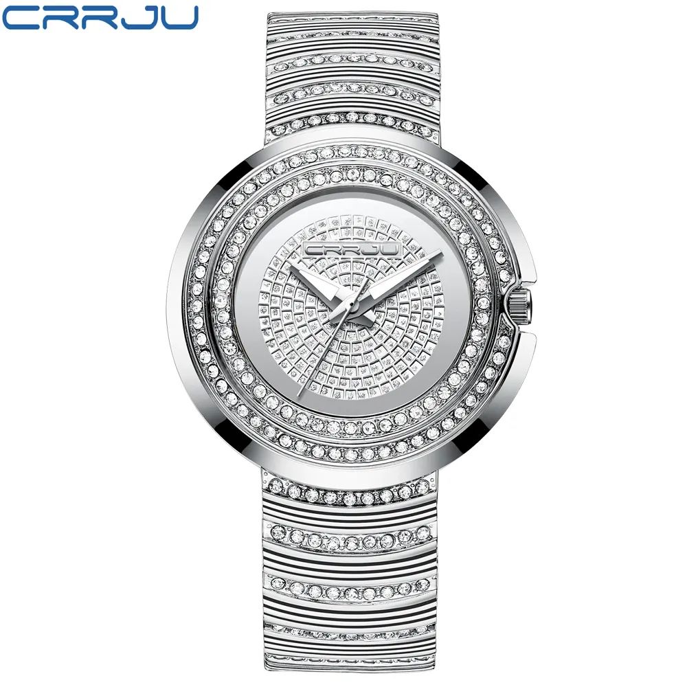 Kadın Moda Sıradan Analog Kuvars Saatler Crrju Kadınlar Elmas Rhinestone Kristal Bileklik Bilek saati Feminino Hediye Clock307u