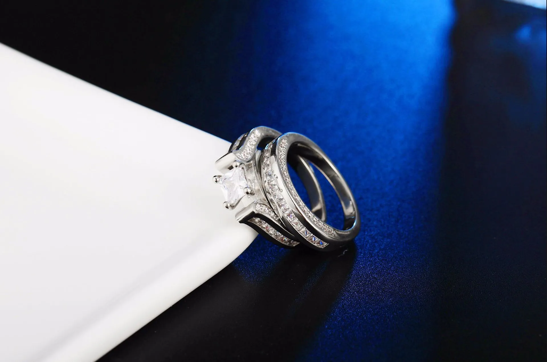 OMHXZJ toda la personalidad moda OL mujer chica fiesta regalo de boda circón de lujo conjunto de anillos de plata esterlina 925 RN1387579867