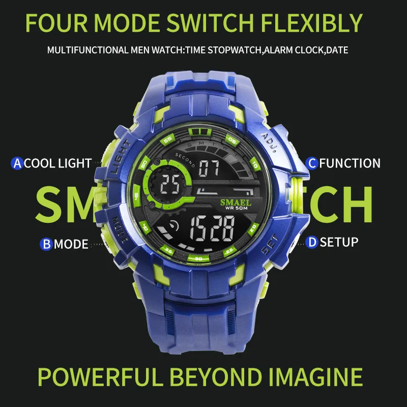 Smael Digital Watch Men Sport Watches Smael Relogio Montre Shock Black Gold Clock Clock Men Automatic 1610 Men Wtach mili24b