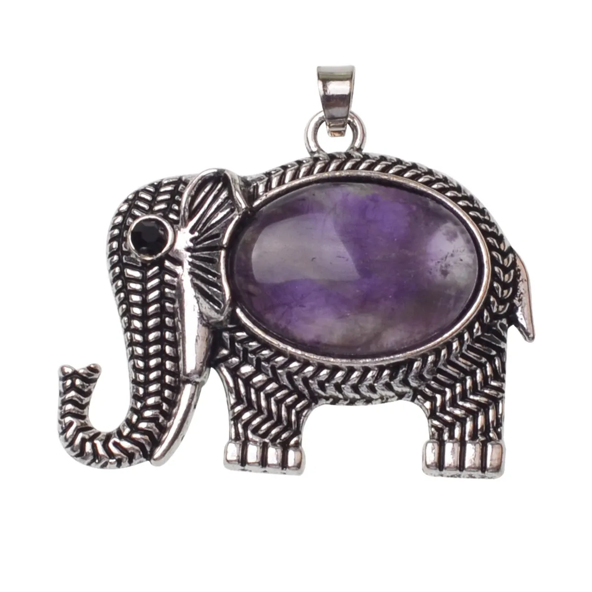Pendentif en pierre précieuse d'éléphant plaqué argent, collier de pierres précieuses d'éléphant mignon pour hommes et femmes, collier Simple 12 pièces252f
