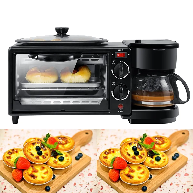 Comercial Hogar Eléctrico 3 en 1 Máquina para hacer desayuno Multifunción Mini Cafetera por goteo Pan Pizza Vven Sartén Toa348h