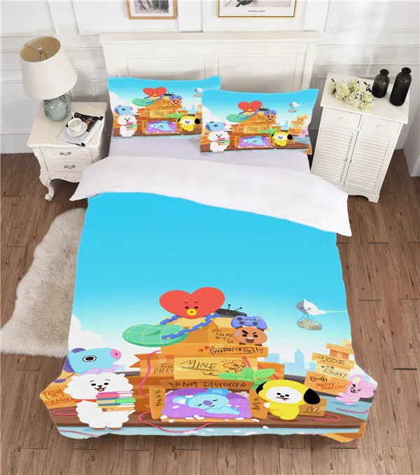 Cartoon BTS Set biancheria da letto di design 3D Set copripiumino in microfibra Teens Girls Boys Copripiumino e federe con chiusura a cerniera 280y