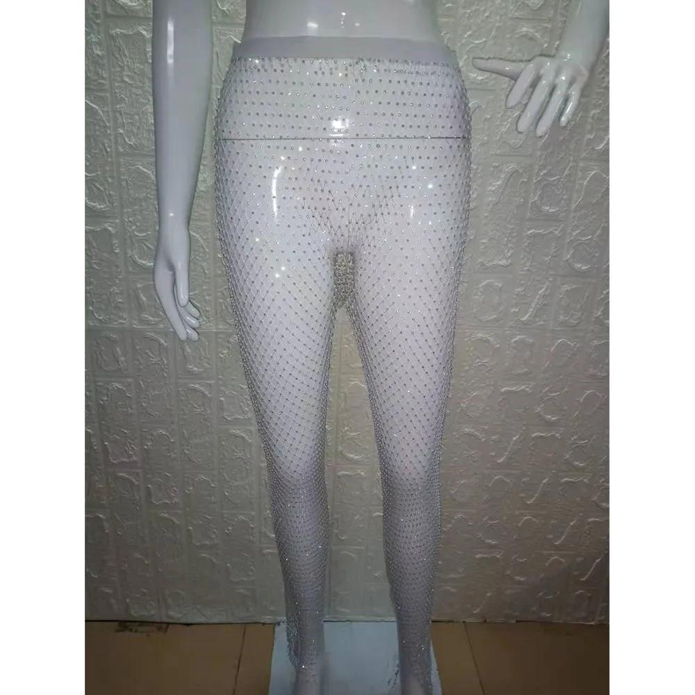Alta moda Bodychain para mujer Fishnet Rhinestone joya de pantalón largo Bling Bling Mesh Bikini Cubra de trajes de trajes de baño D30 T4956625