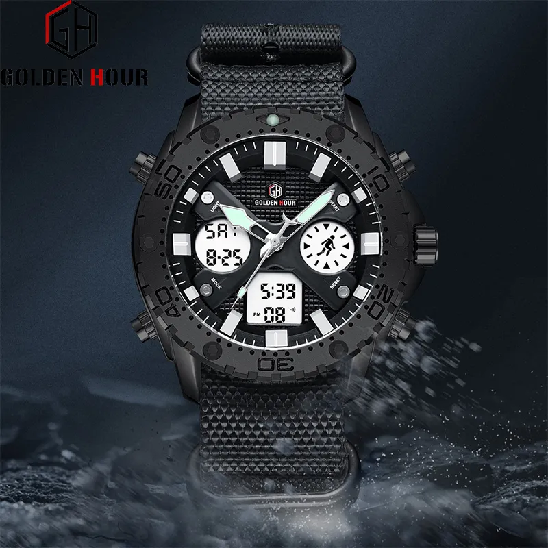 Najlepsza marka Goldenhour Watch Men Digital Quartz Sport Watch Relogio Hombre Waterproof Waterproof Watch Watch Relogio Masculino198p