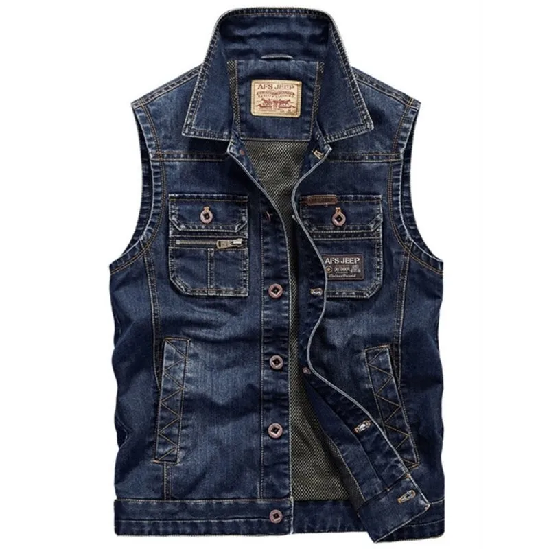 Manvelous Denim Vests Men With Many Pockets Outdoors Tactical Breathable Mesh Vest Sleeveless Jacket Casual Thin Male Vest Coat T190828