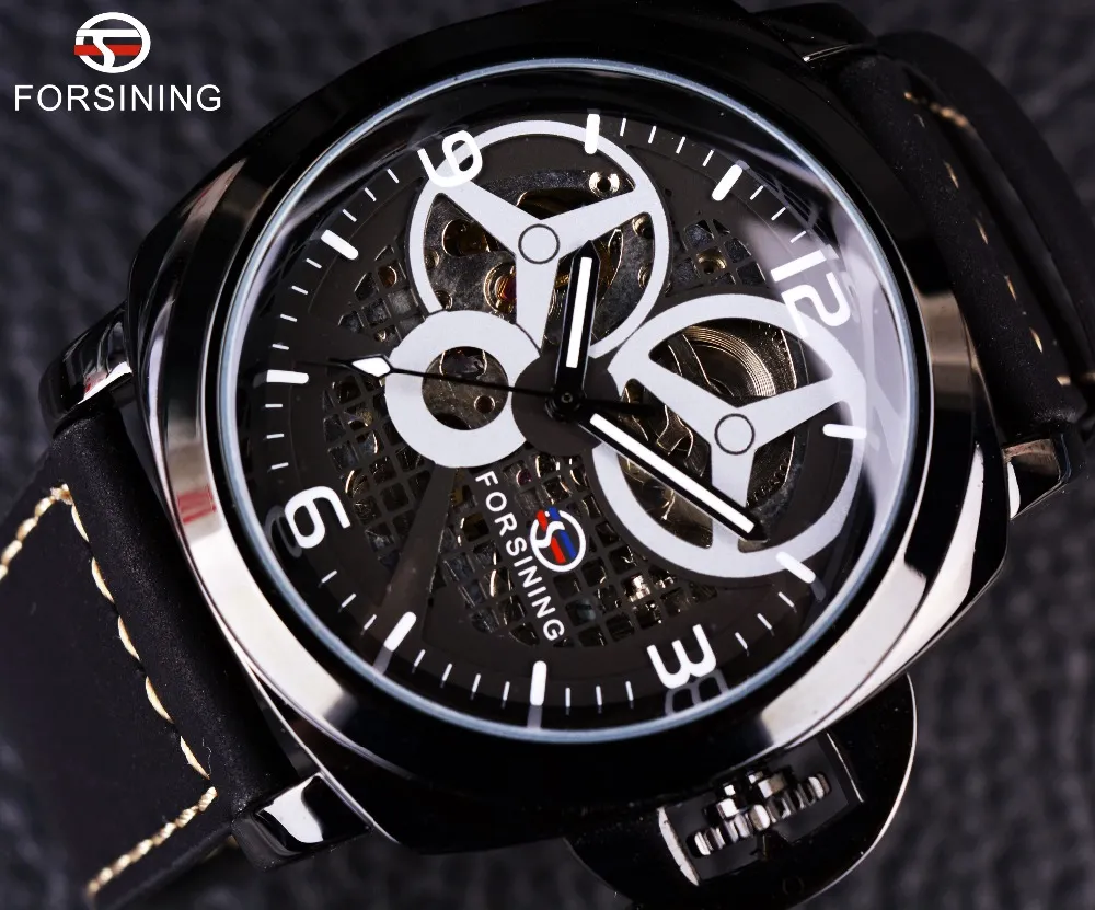 Tam siyah saat iskelet kasası yel değirmen tasarımcısı süet kayış askeri saat erkekleri en iyi marka lüks otomatik bilek w301i